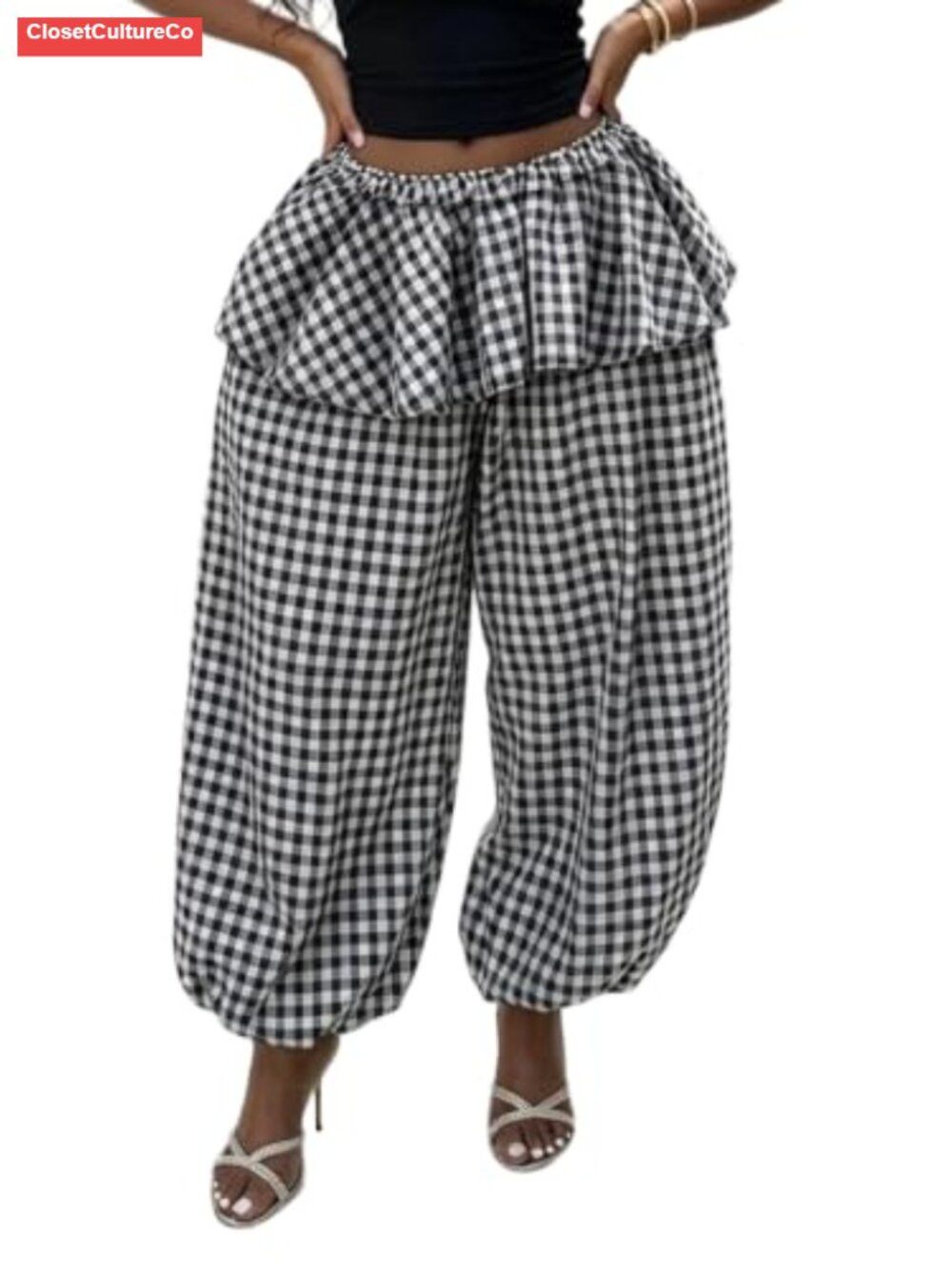 Women Balloon Harem Pants Ruffle Overlay Bubble Trousers
